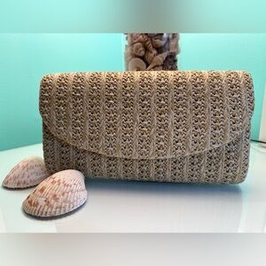 Woven Tan Clutch with Removable Strap